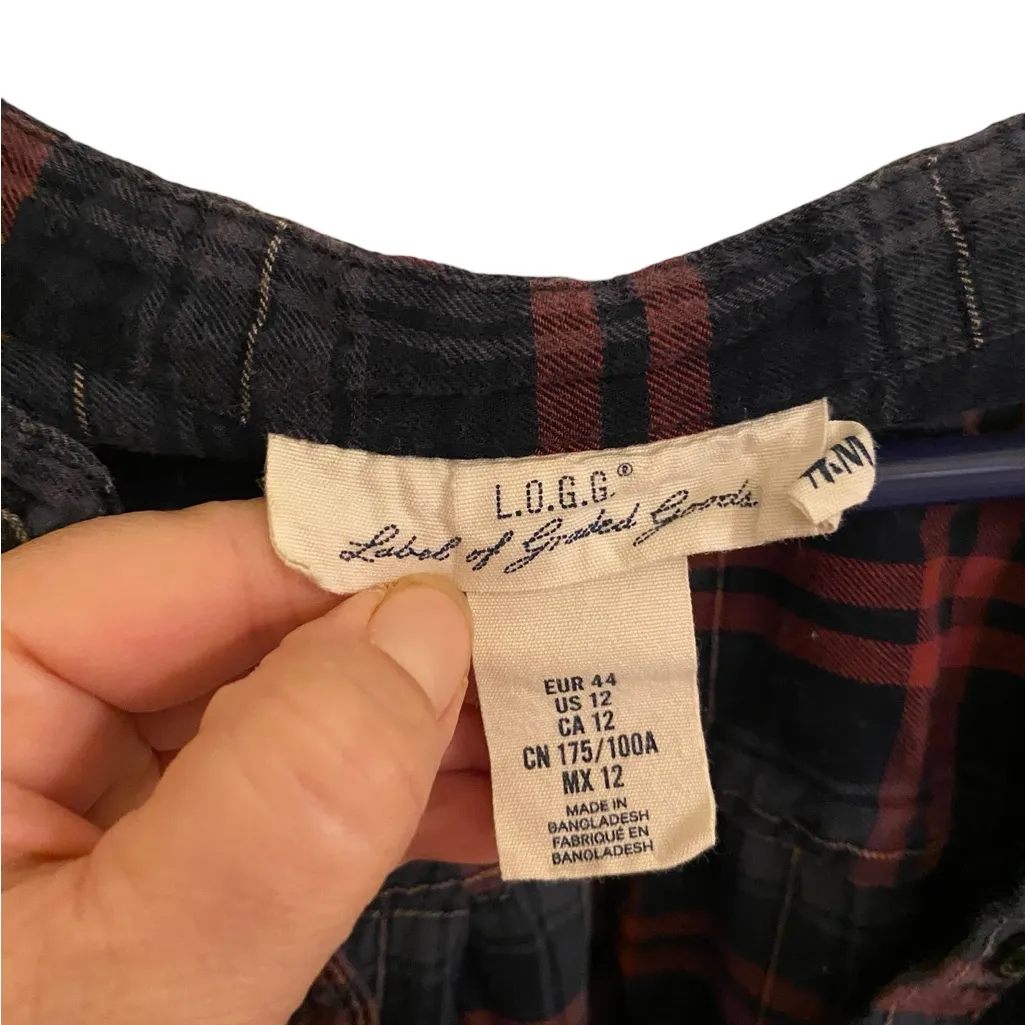 LOGG H&M Ted Blue Plaid Button-Up Tunic shirt dress Holiday cabincore christmas - Image 4