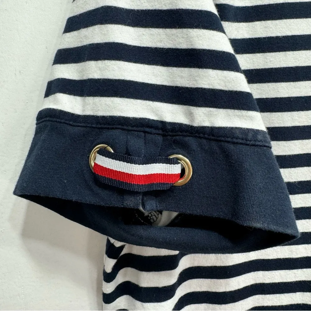 Tommy Hilfiger Navy Blue and White Short Sleeve Striped Cotton T-Shirt Dress L - Image 10