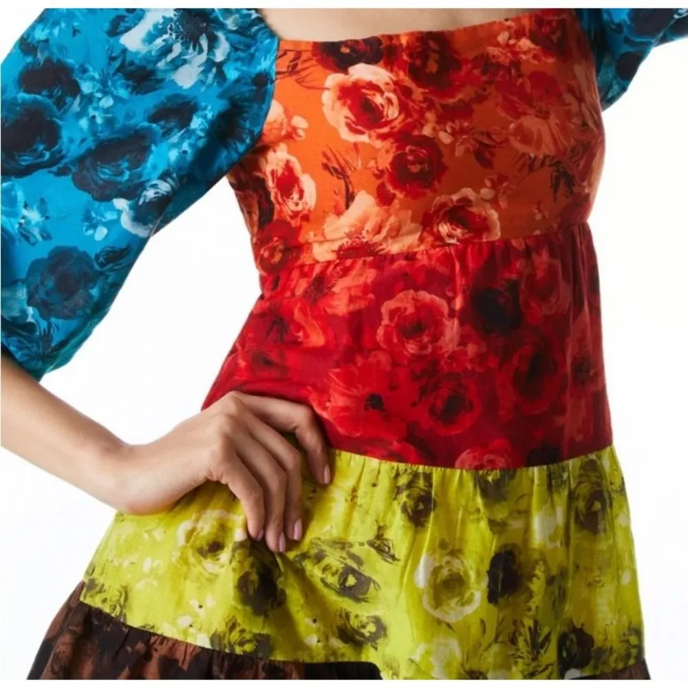 Alice + Olivia Rowen Tiered Babydoll Mini Dress Multicolor Womens Size Small - Image 5