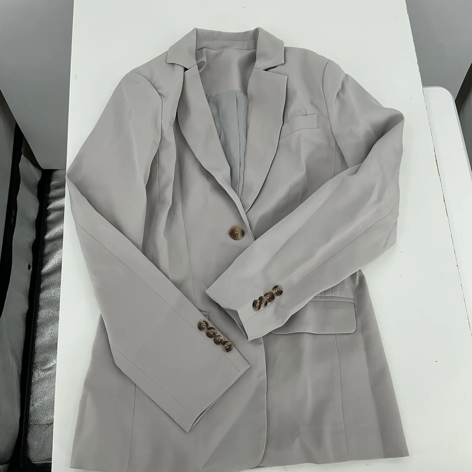Light Grey Blazer Jacket Womens XSmall Polyester Spandex Button Front Pockets Gray Size XS - Image 6