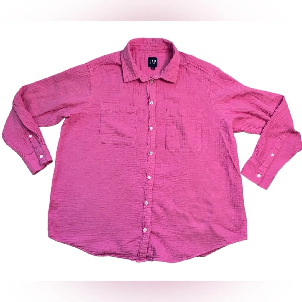 GAP Pink Cotton Gauze Button Down Long Sleeve Shirt - Image 6