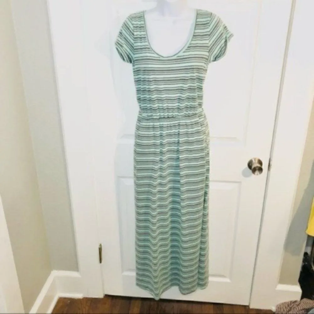 Derek Heart Stripe Cutout Back Maxi T-Shirt Dress Mint Green Gray M - Image 3