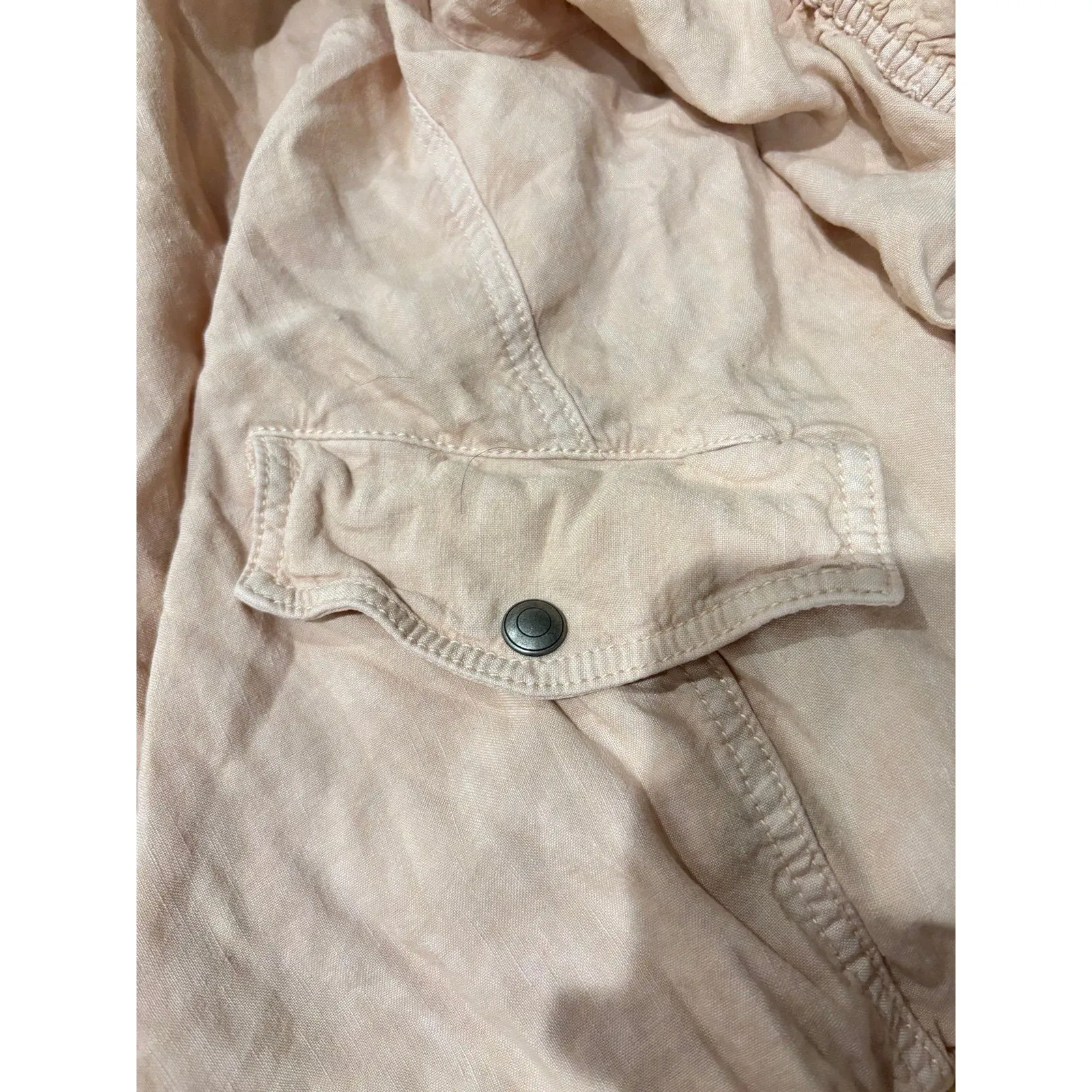 Free People  Blush Pink Linen Oversized Ruched Back Sleeves Bomber Jacket Large - Image 7