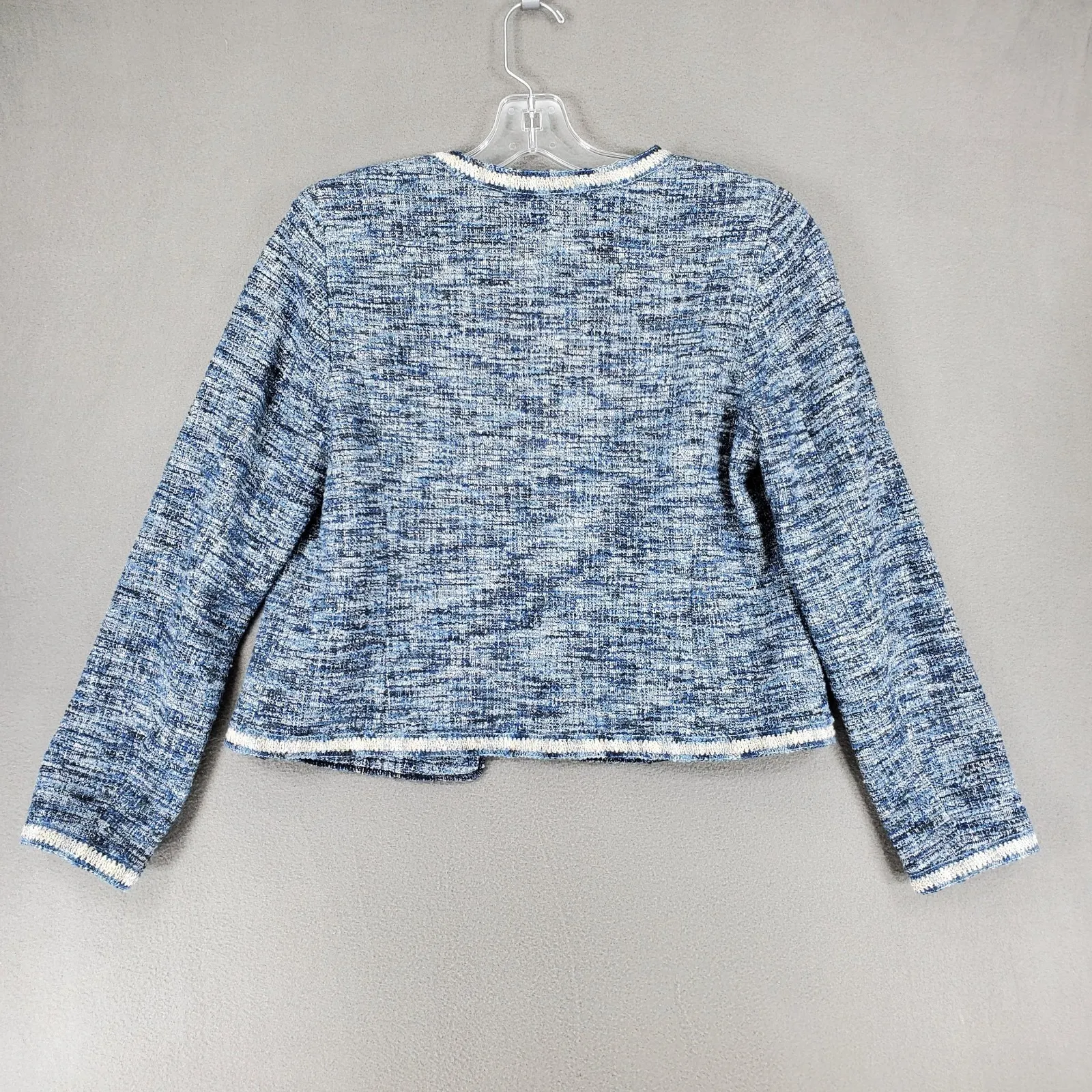 Worth Women's Jacket Sz P Blue Cotton Tweed Sweater Career Boho Lagenlook USA - Image 5