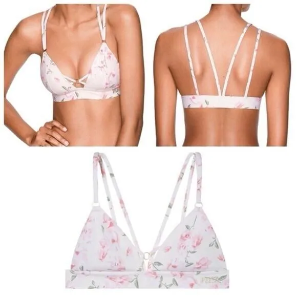 Victoria’s Secret PINK Bonded White Floral Strappy Cross Back Bralette Size M - Image 2