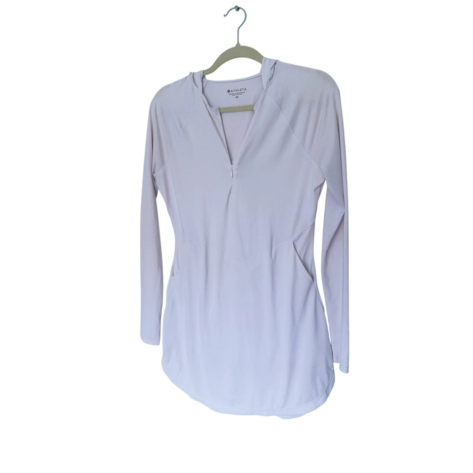 Athleta Quarter Zip Oversized Hoodie Tunic XS White Lightweight Athleisure - Image 4