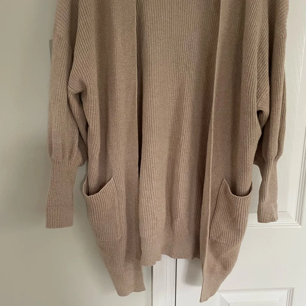 Sundays Cardigan Women’s Solid Beige Cotton Open Front Sweater Top Size 1 Small - Image 4