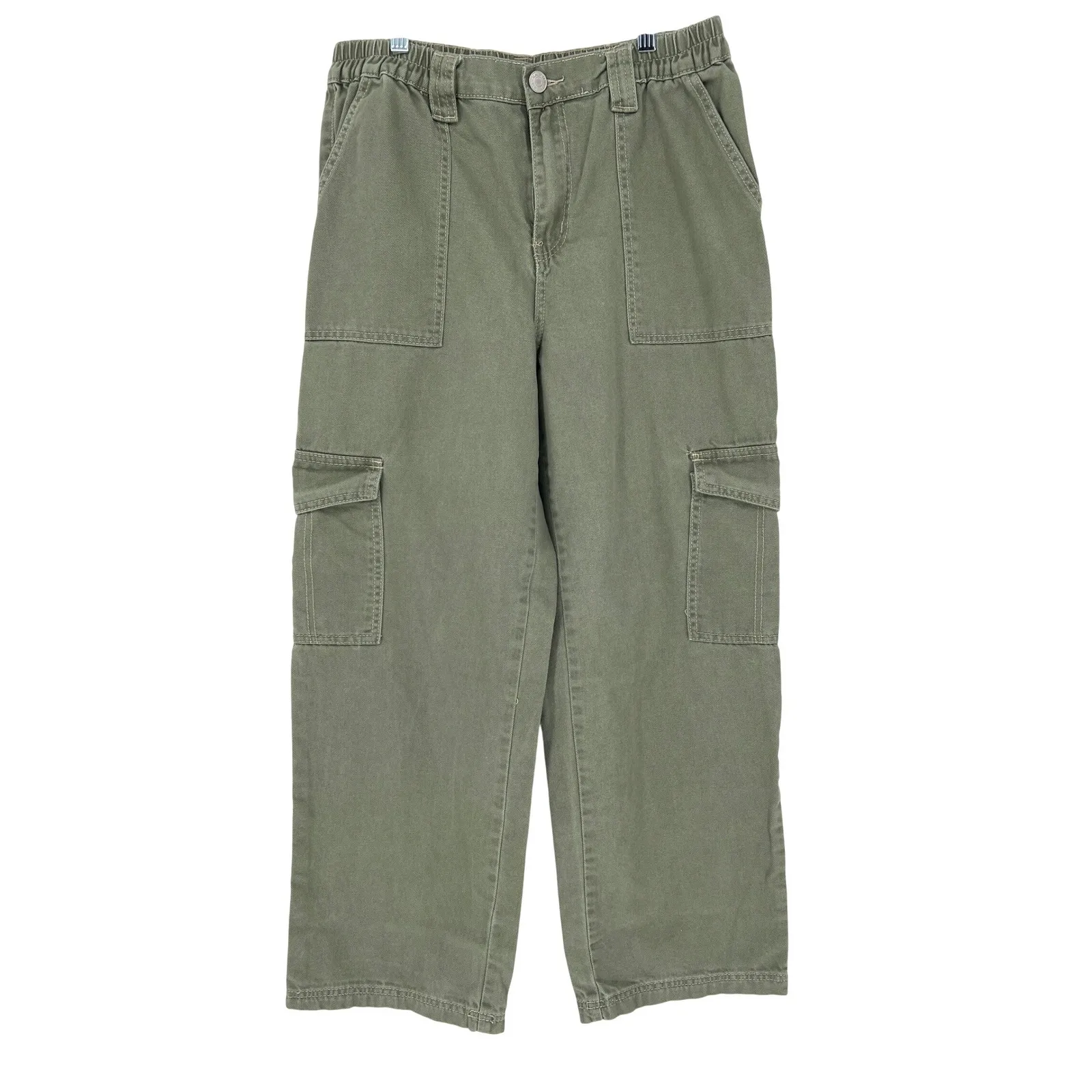 Almost Famous Wide Leg Cargo Jeans Green Large Y2K Skater Utility EUC - Image 2