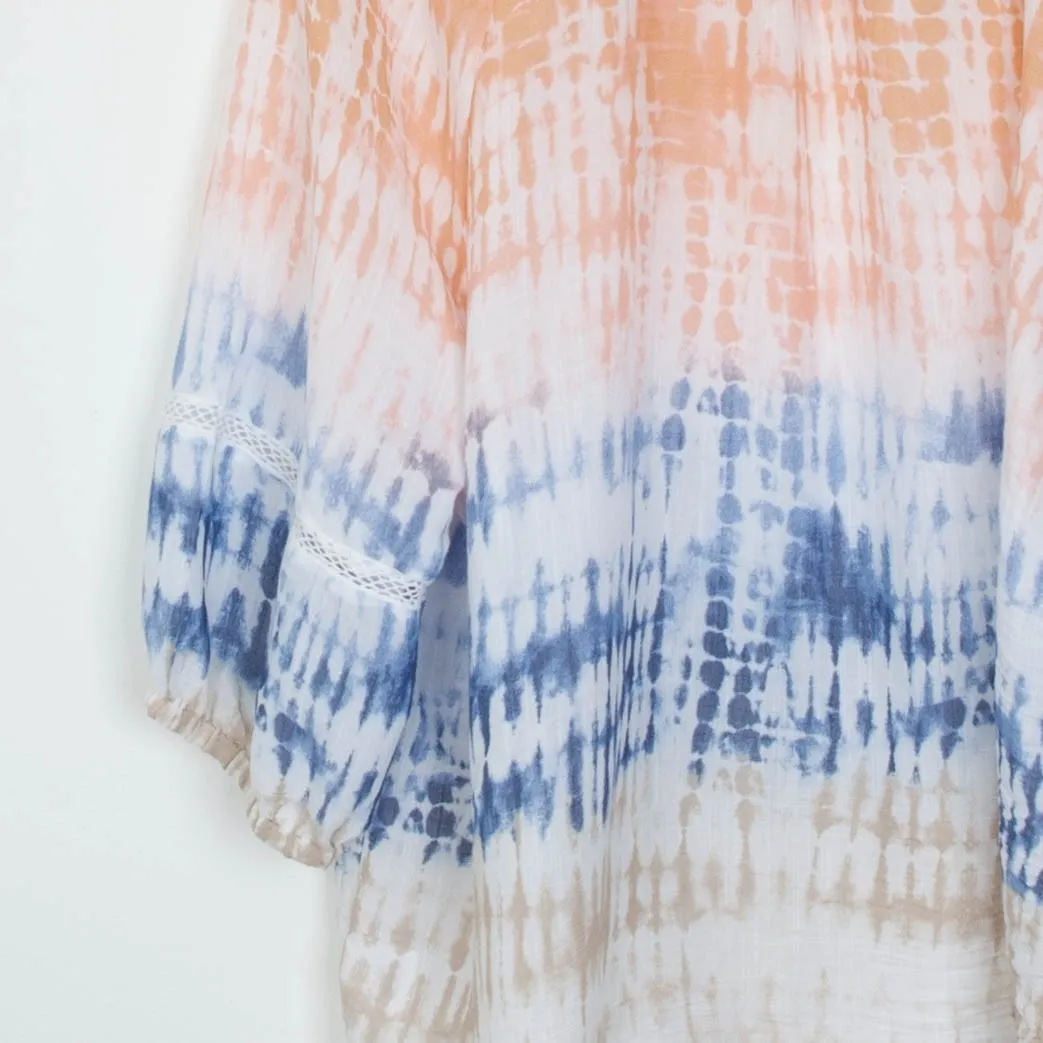 Como Vintage Womens Tie Dye Lace Detail Blouse Size 3X Beachy Boho Cottagecore - Image 9