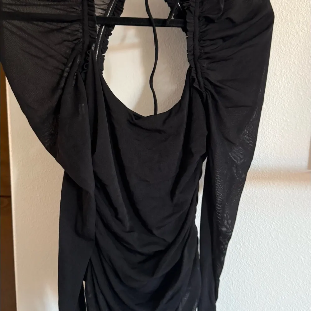 Free People Black Bodycon Puff sheer Sleeve Bodysuit - Image 3