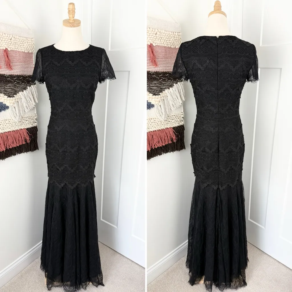 Monique Lhuillier Crochet Lace Trumpet Gown Dress Black Sz 4 NWT - Image 6