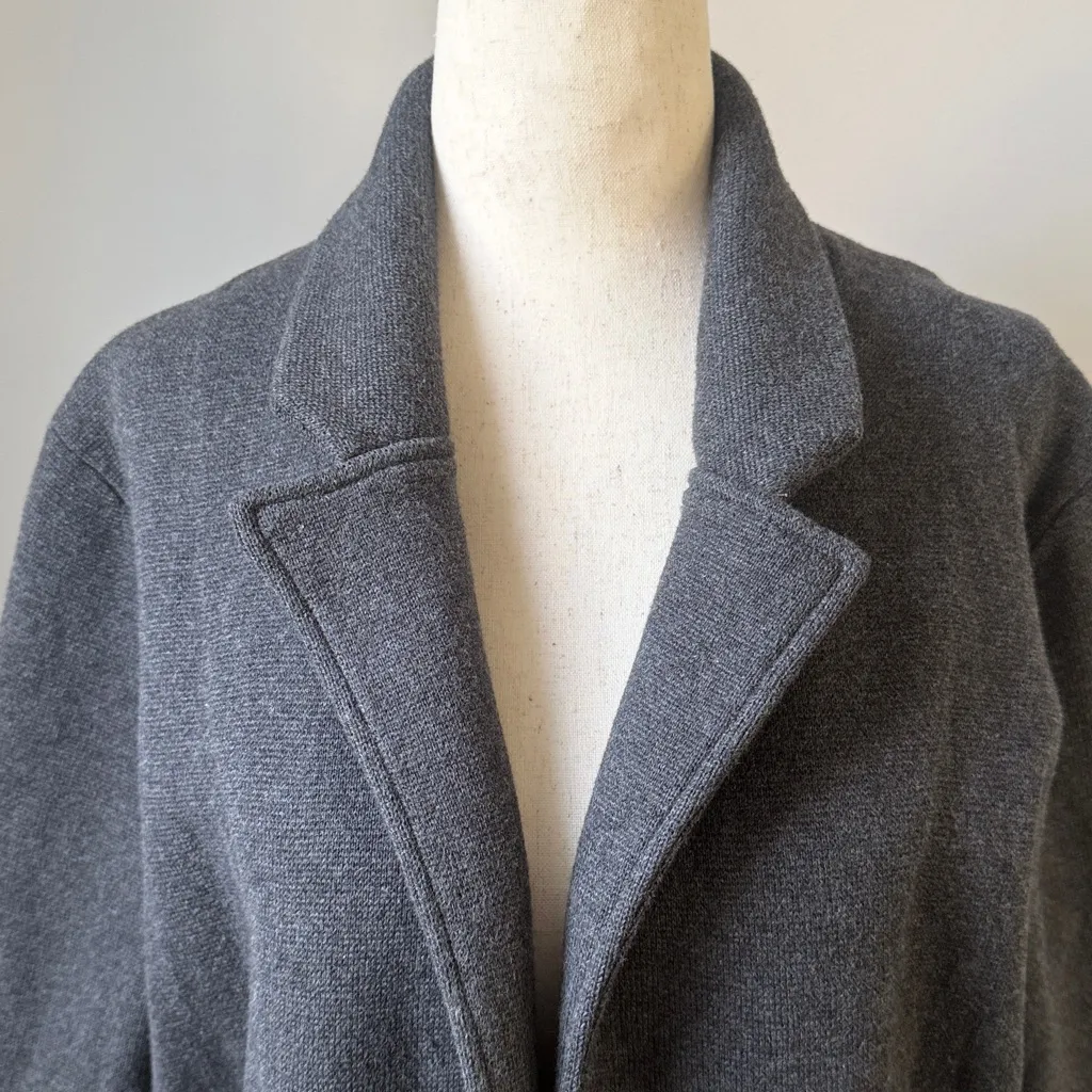 Women's Gray Cardigan Medium Organic Cotton Open Sweater Jacket with Pockets - Image 4