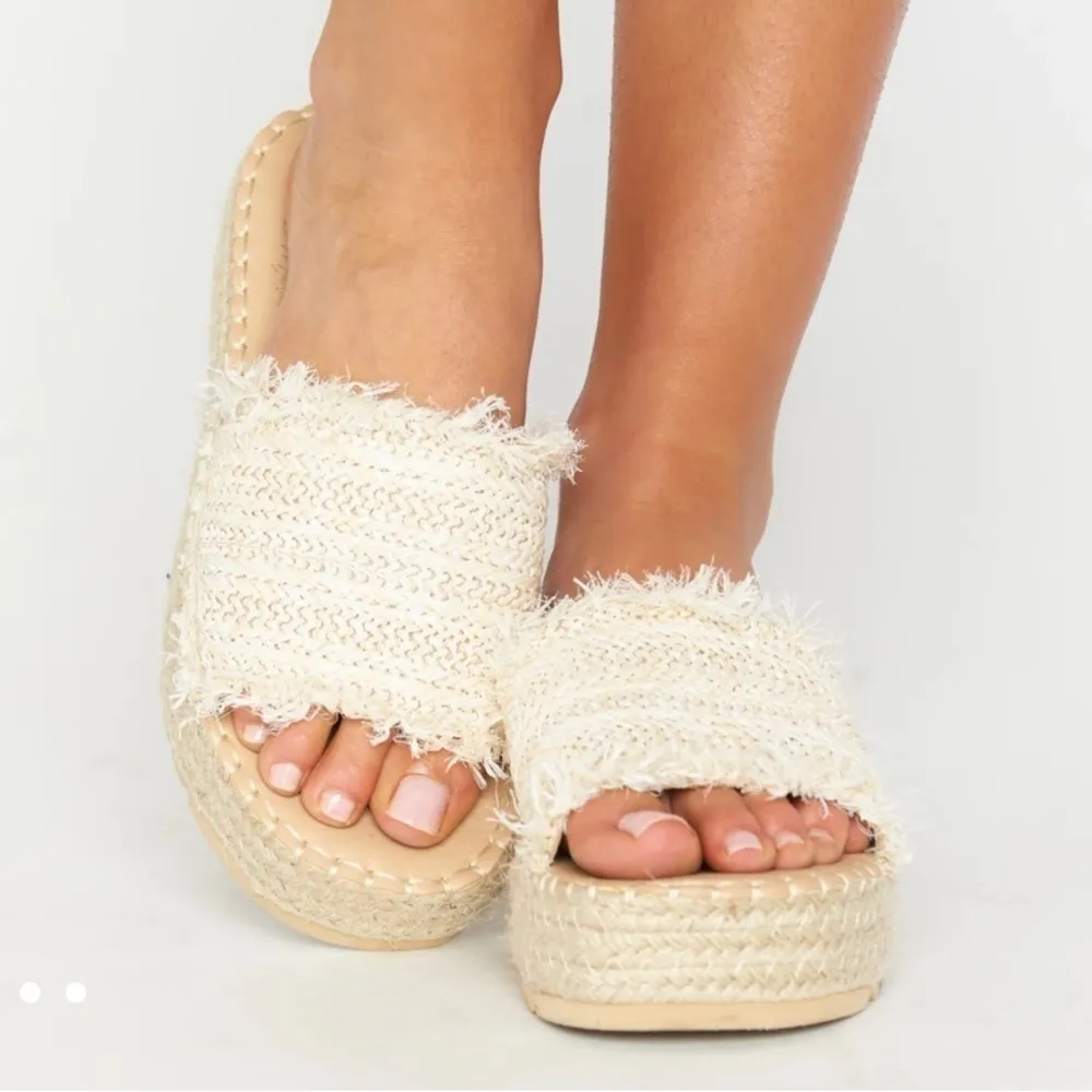 Matisse Seashell Cream Raffia Platform Slides 9 Tan - Image 4