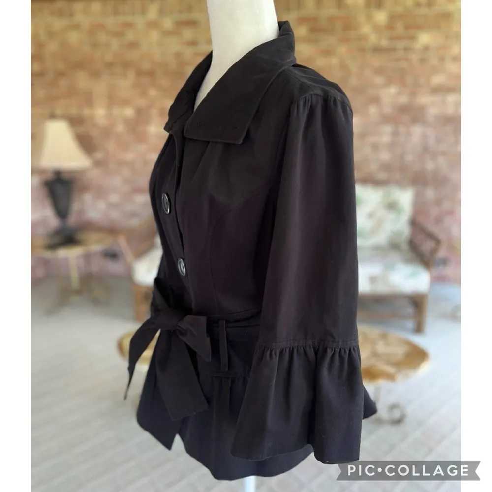 Guess  Jacket M Black Belted Peplum Bell Sleeve Lightweight - Image 6