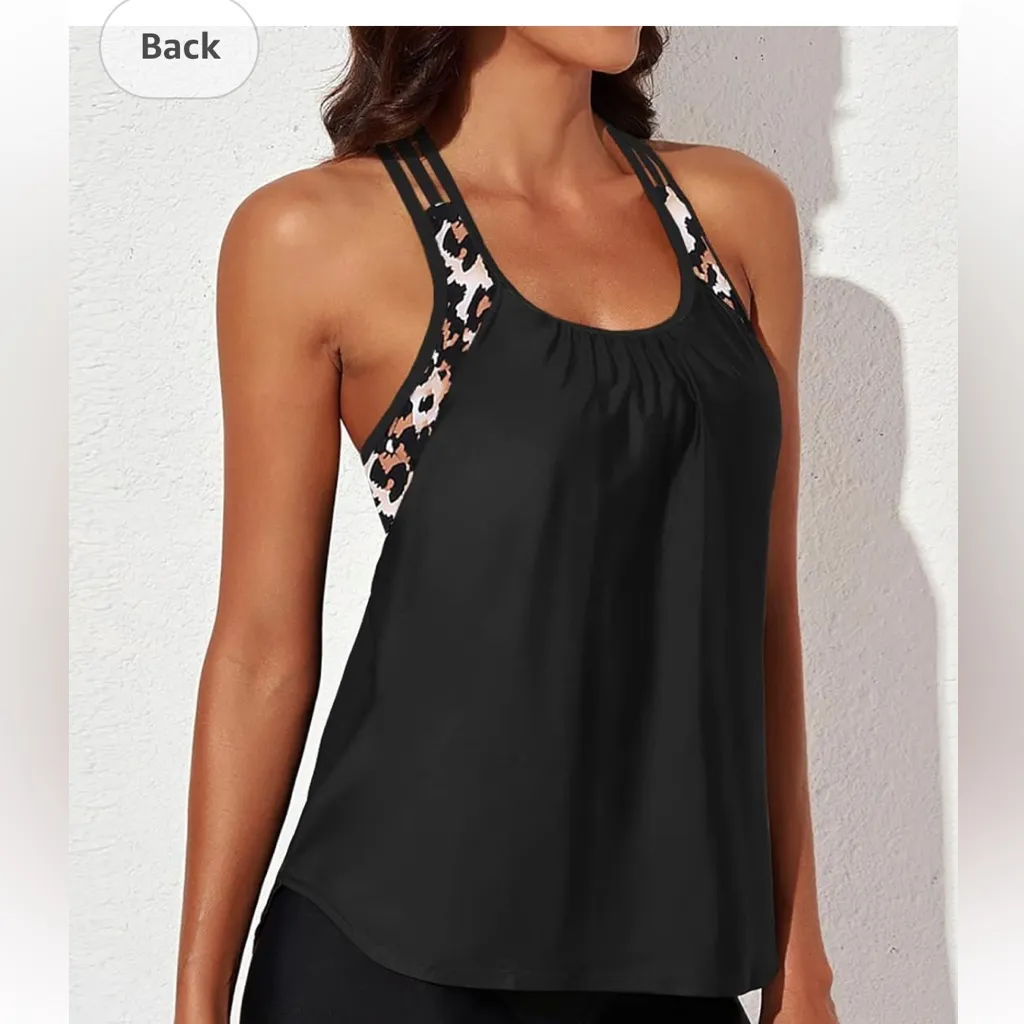 leopard print swim tank bra size Medium in black new Brown - Image 9