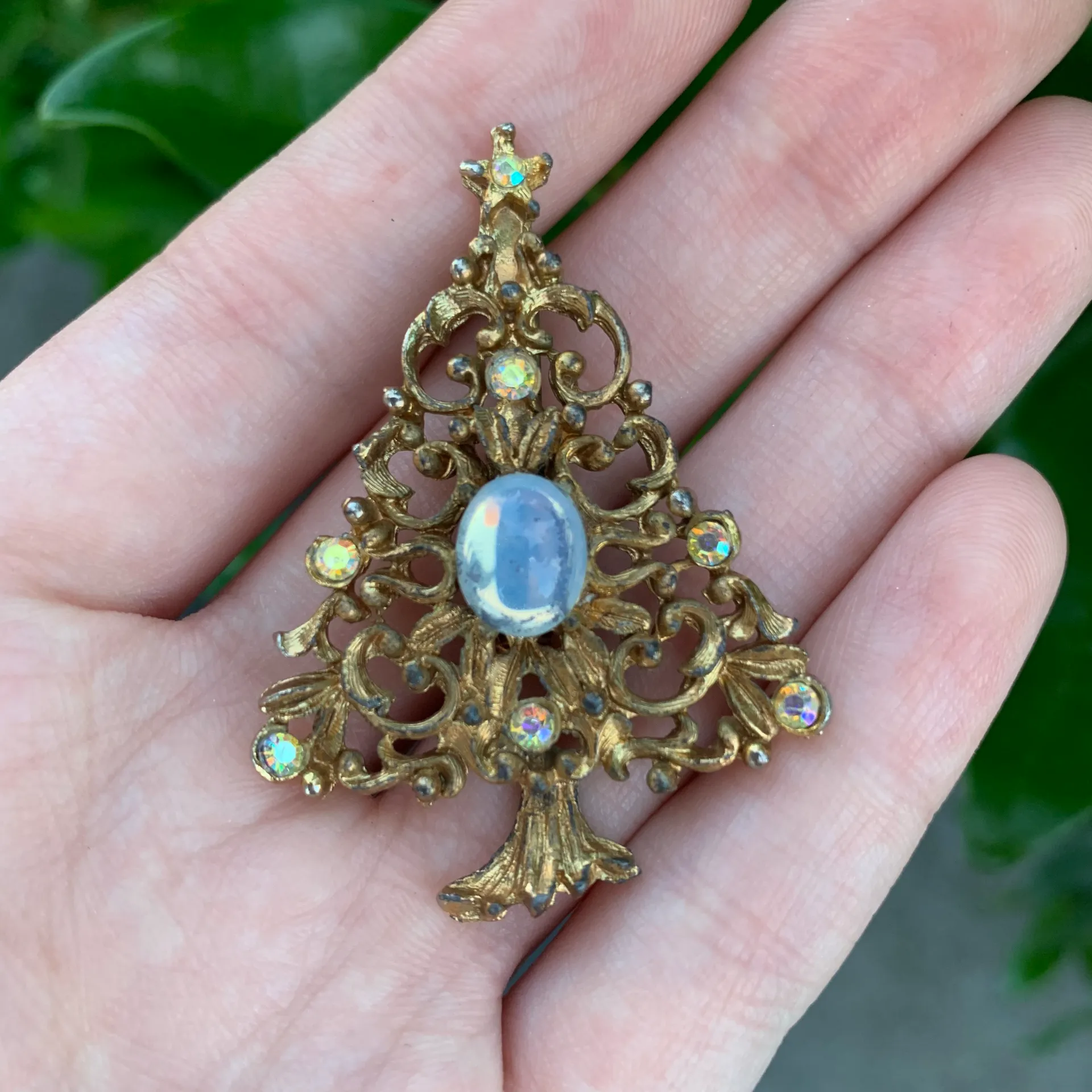 Vintage Gold/Bronze Tone Color Christmas Tree Brooch/Pin Gem Rhinestones Multiple - Image 5