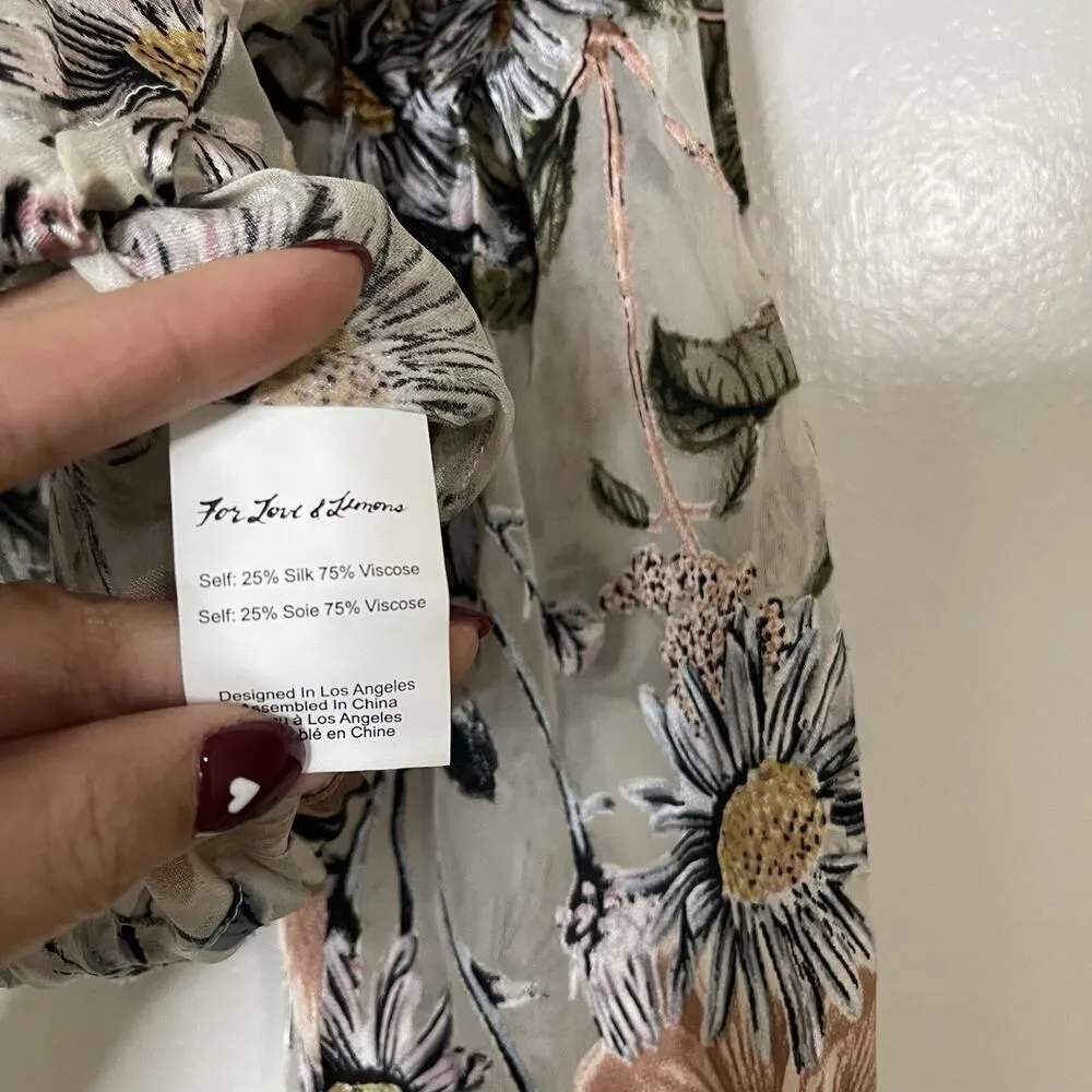 For Love & Lemons Luciana Ruffle cropped floral blue gray Blouse Small - Image 6