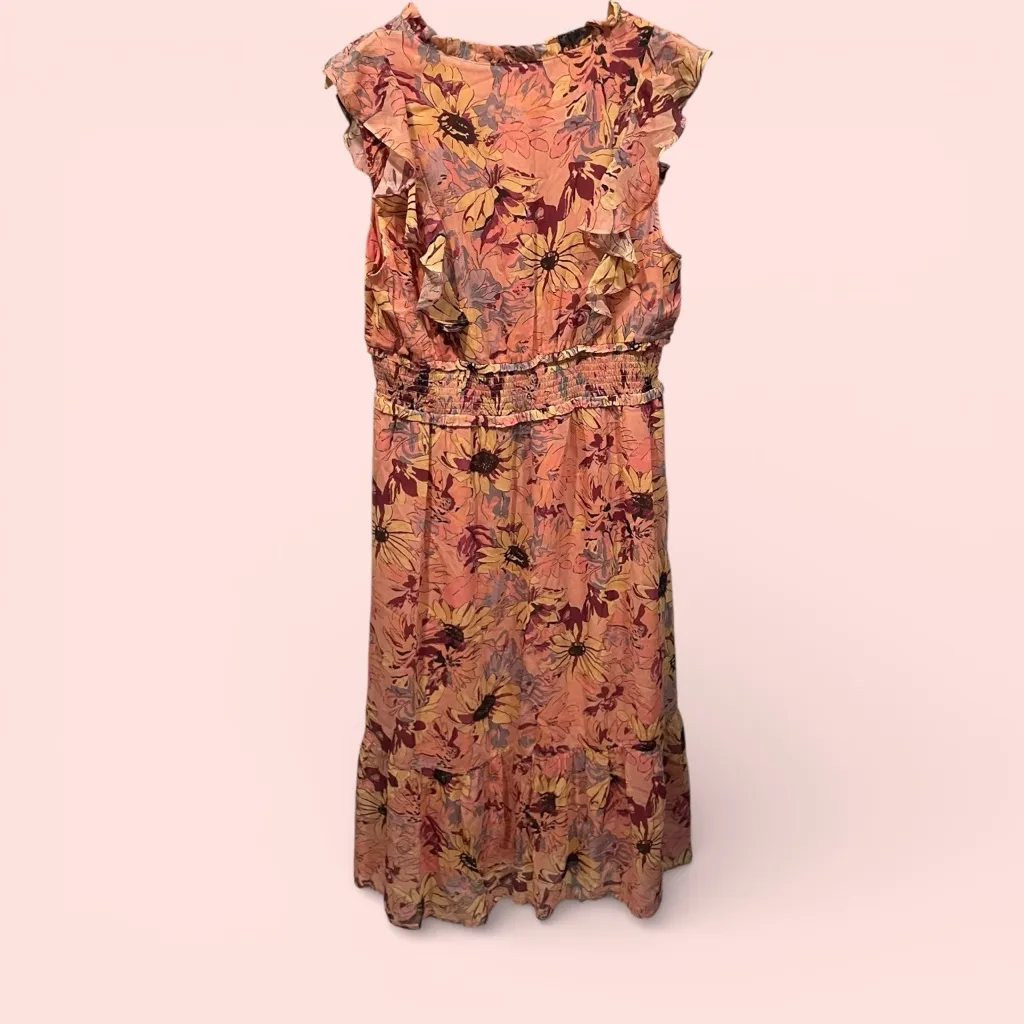 Beautiful fairy floral blush smocked waist silk ruffle dress Paige midi maxi - Image 3