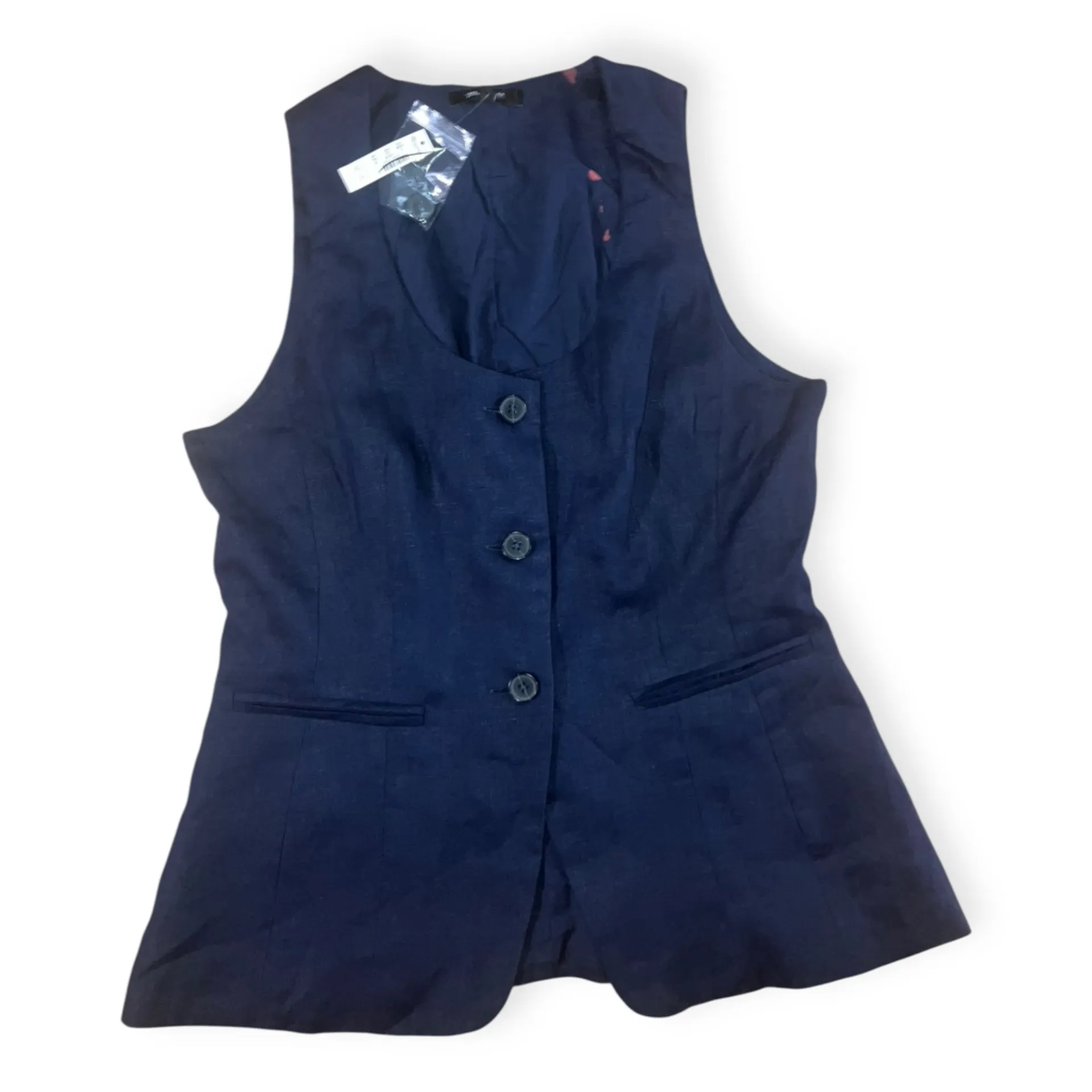 Madewell Womens Blue Linen Scoopneck Cutaway Vest - Image 4