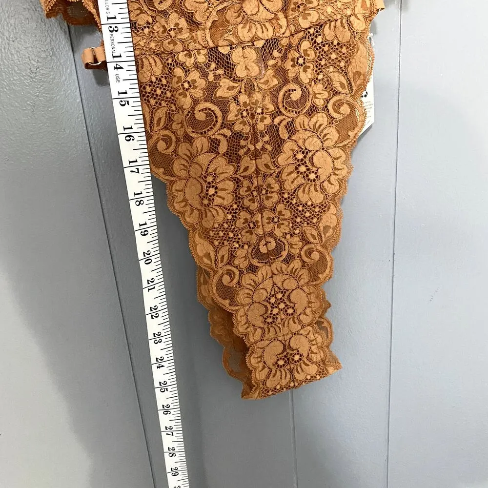 NEW Free People HAH Brown Sugar Cut to the Chase Lace V-neck Boho Bodysuit XS - Image 5