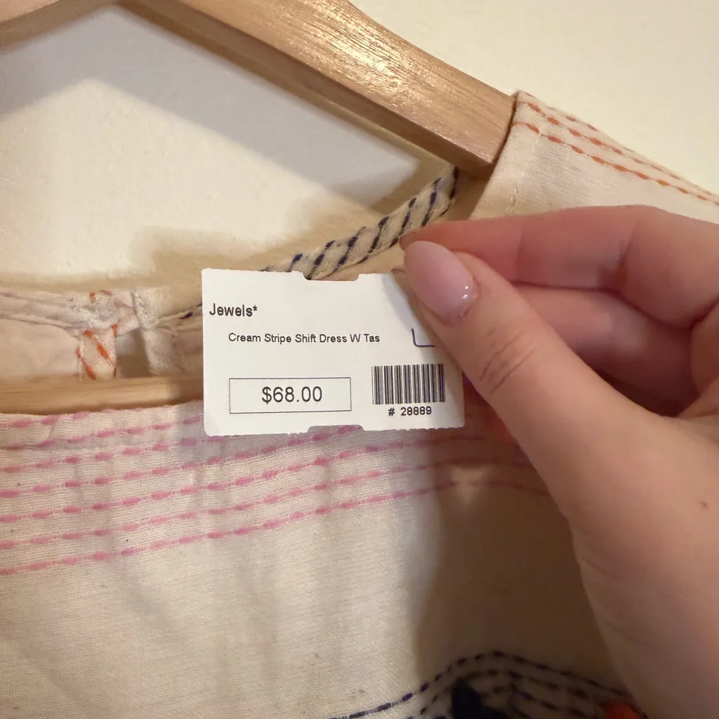 THML Cream Stripe Shift Dress With Tassels - Image 4