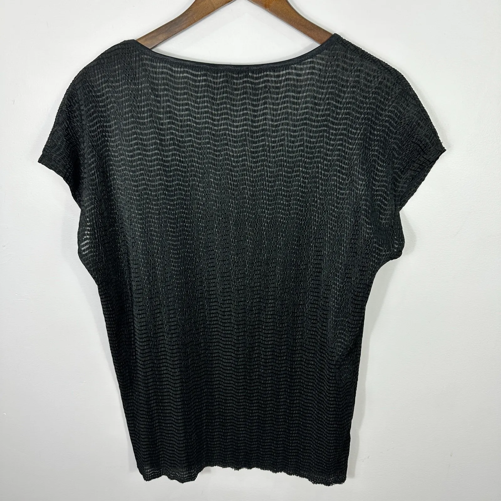 Notations Woman Top 1X Black Textured Crinkle Knit Stretch Blouse Boho‎ Career - Image 7