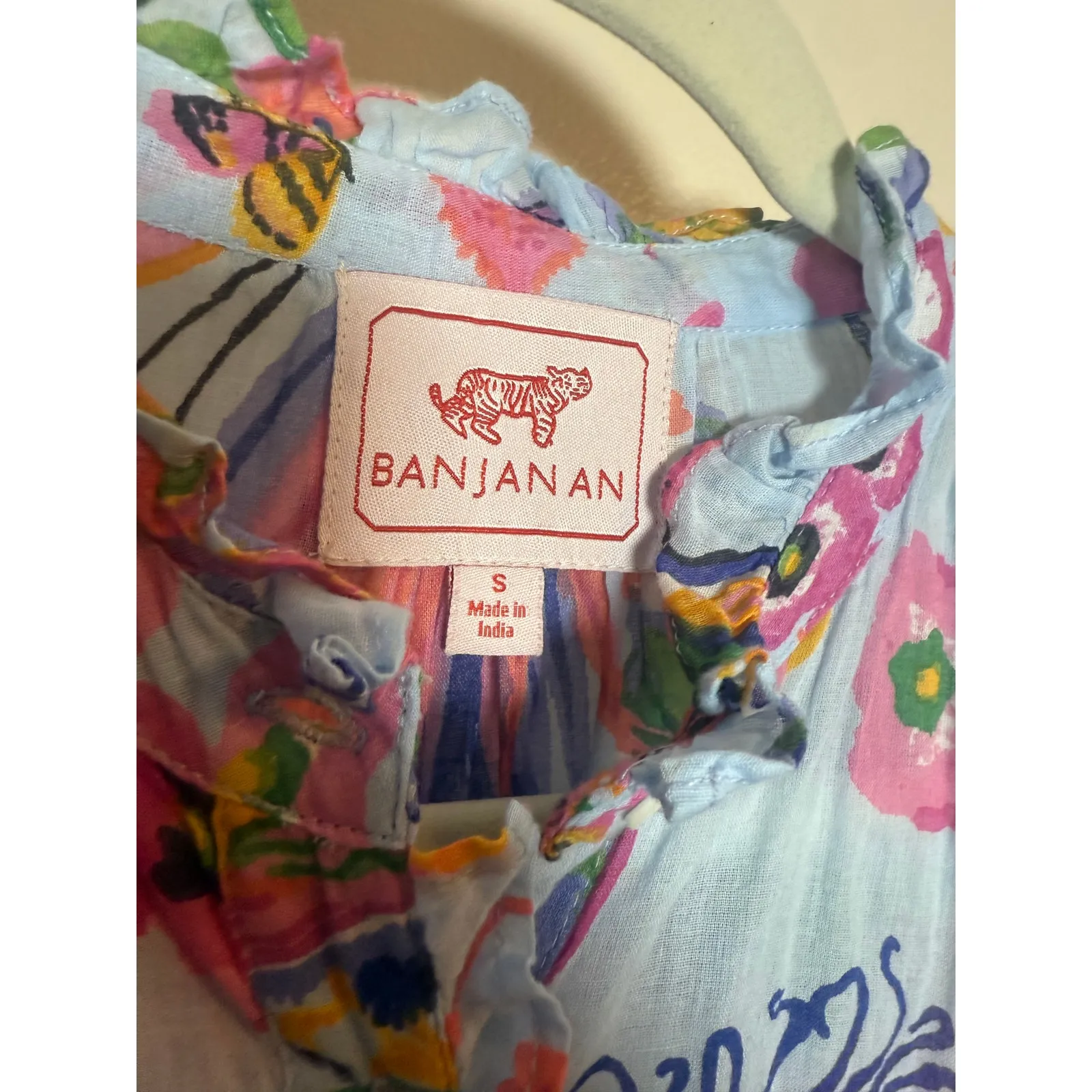 Banjanan Chrissie Floral Bird Long Sleeve Top Women’s Size S Blue - Image 5