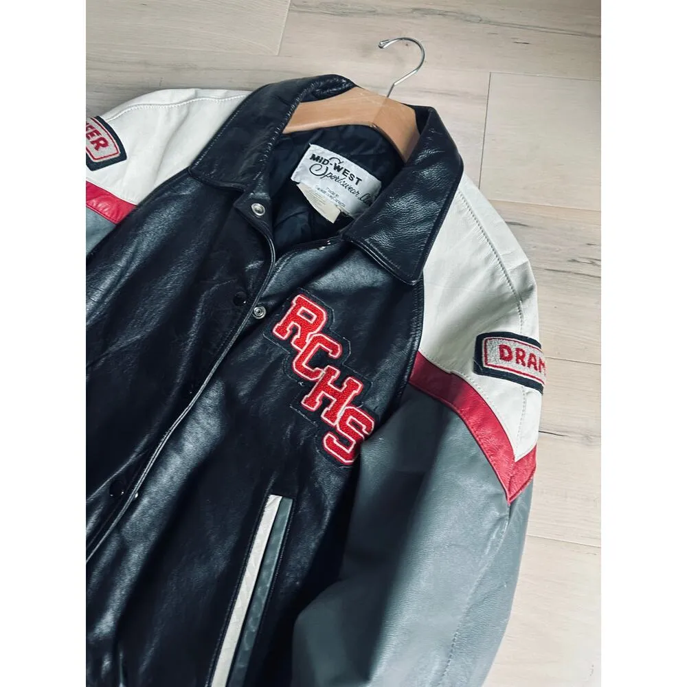 Vintage Letterman Jacket Size M/L Womens 80s/90s Era Black Grey Red Logo Size L - Image 12