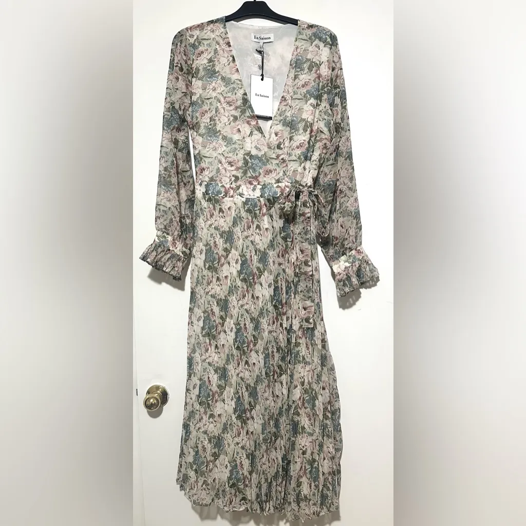 NWT En Saison Fleur Midi Dress Large Tan - Image 5