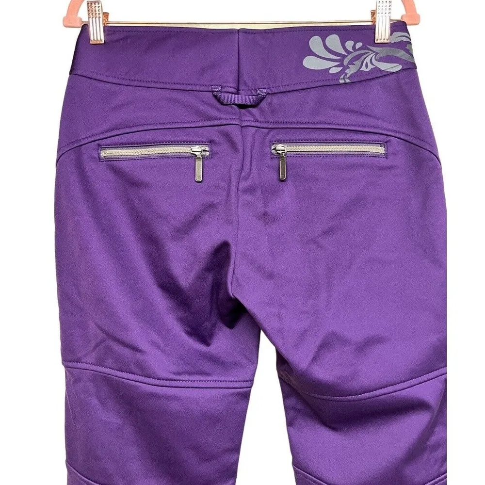 Athleta Floral Design Soft Shell Fleece Lined Ski/Snow Pants Purple Size 6 Tall - Image 4