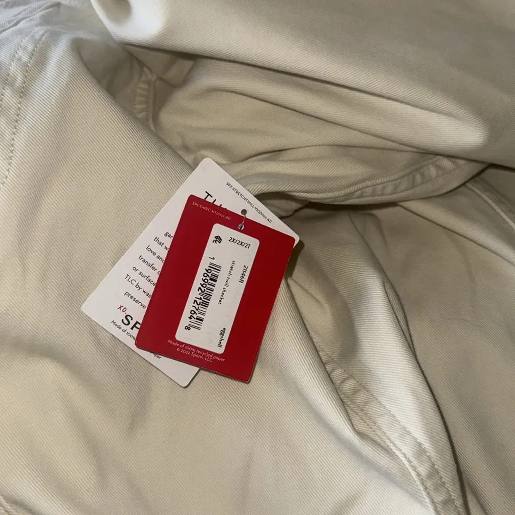 Spanx NWT  Stretch Twill Shirt Belted Jacket Shacket Eggshell Cream Size 2X - Image 9