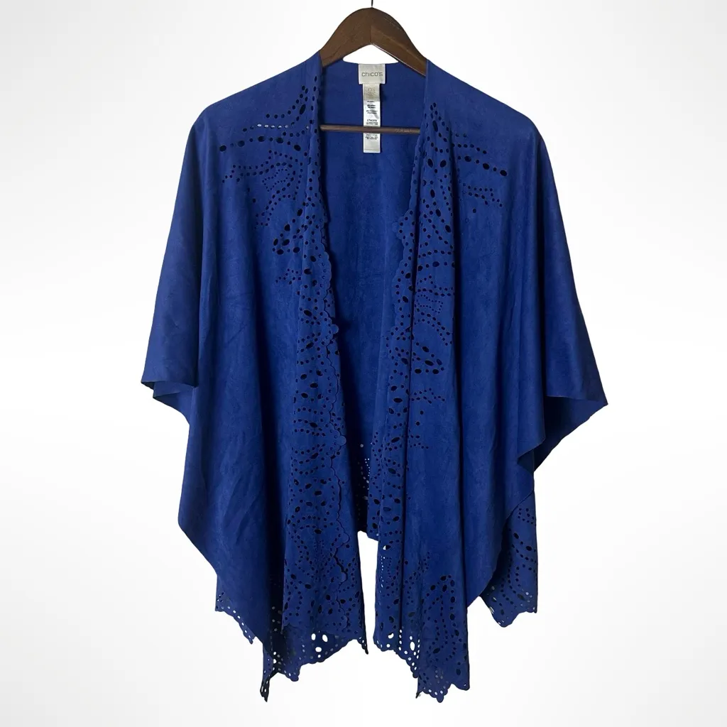 Chico's Chico’s Blue Laser Cut Open Front Shawl wrap One Size - Image 9