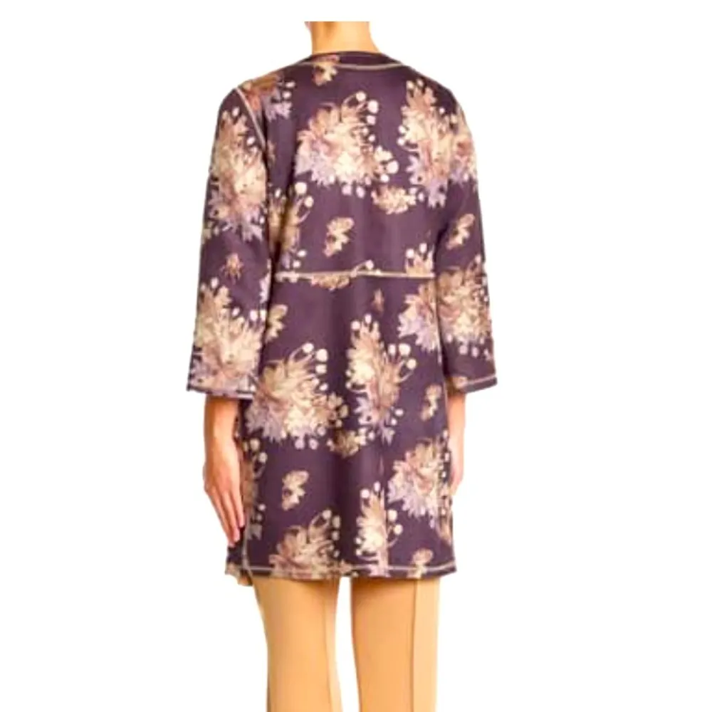 Chelsea & Theodore faux leather/suede deep purple w/floral open jacket Size L - Image 2