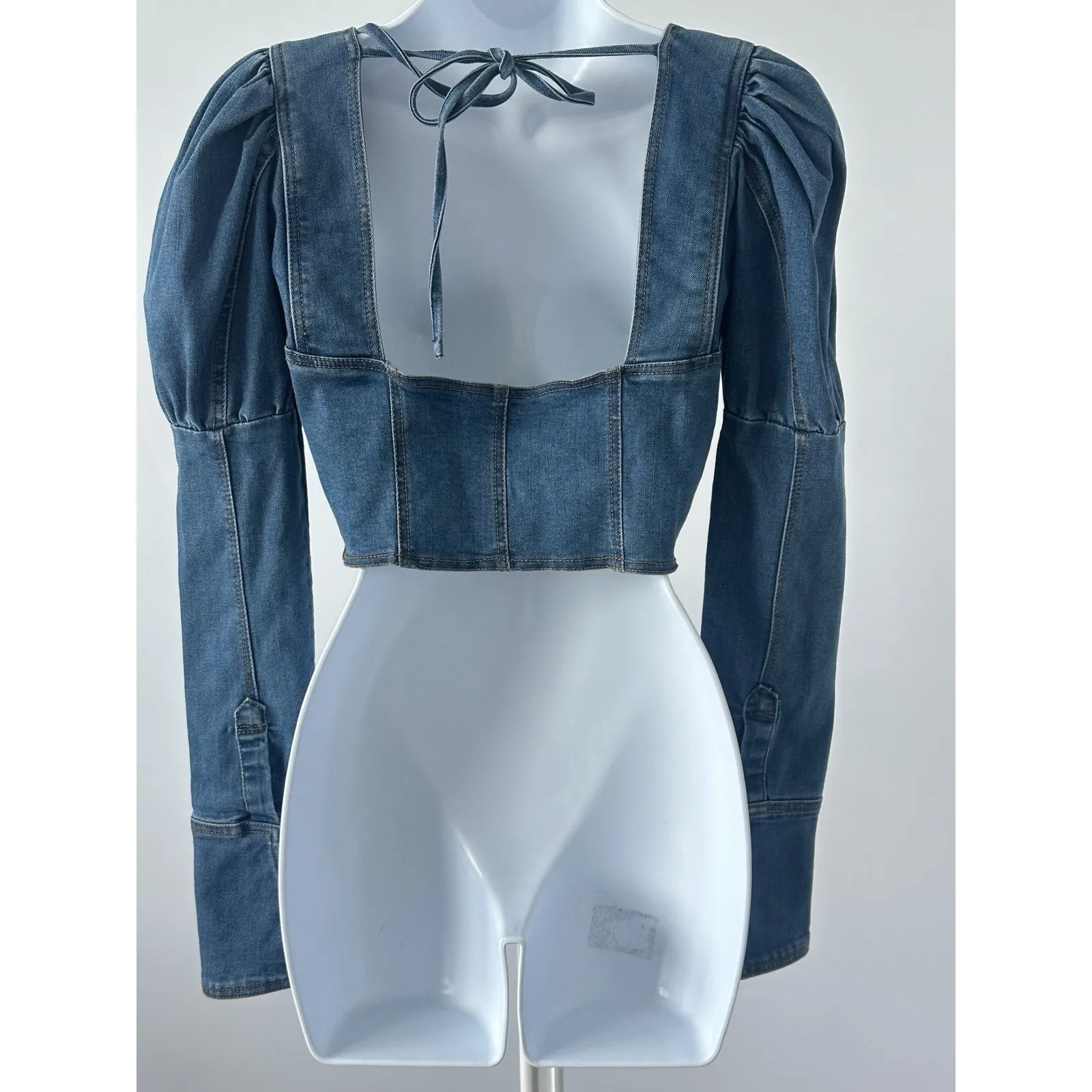 Rehab Lab Women's LS Denim Peasant Crop Top, Sz: S (b5) Festival, Boho Blue - Image 2