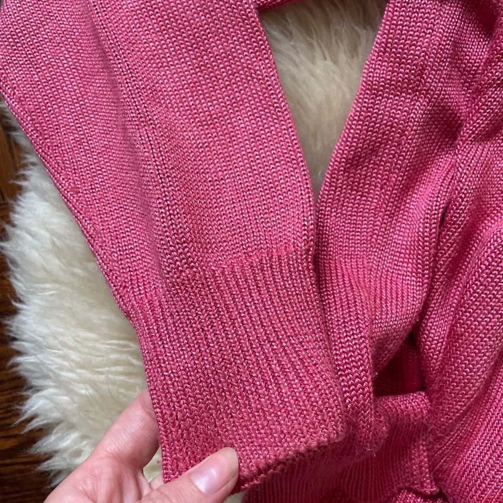 Vintage 80s Barbie pink hand loomed cardigan that ties Size M - Image 4