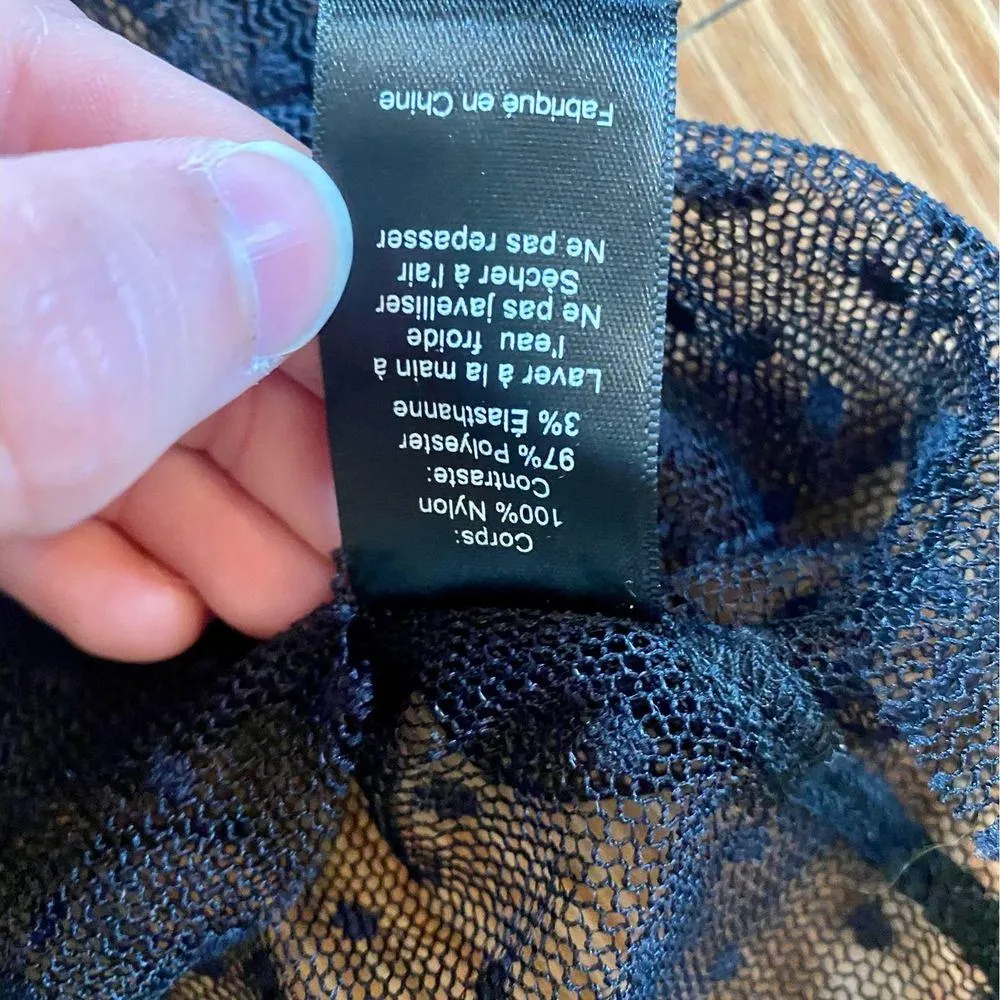 Lush Sheer Black Lace Whimsygoth Polka Dot T-Shirt Blouse Womens Small - Image 11