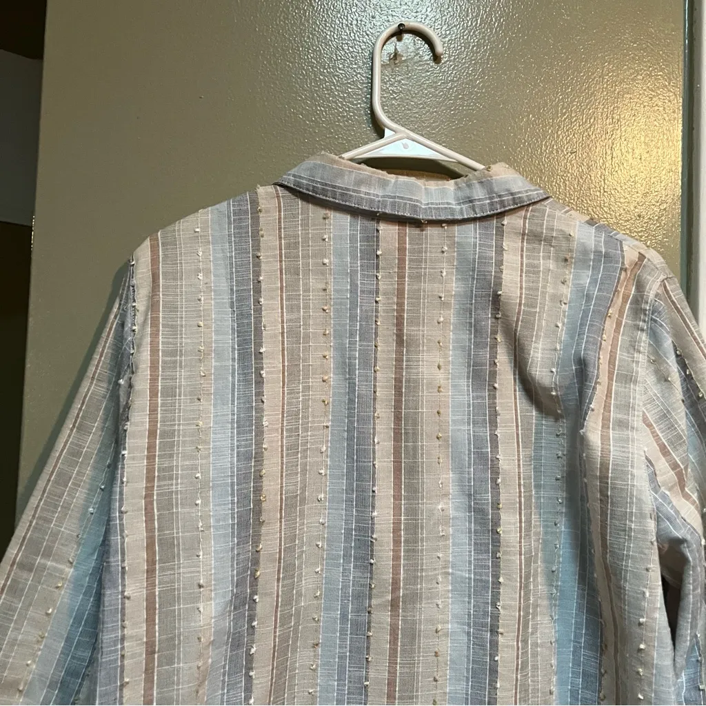 Alfred Dunner Button Down Blouse Pink Blue Tan Stripes Clip Dot 16P - Image 7