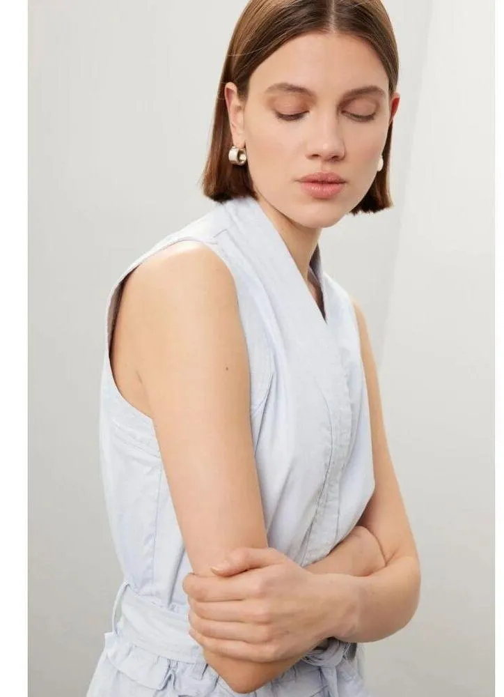 Derek Lam 10 Crosby Blue Tie Waist Romper Rent the runway Preloved 8 - Image 5