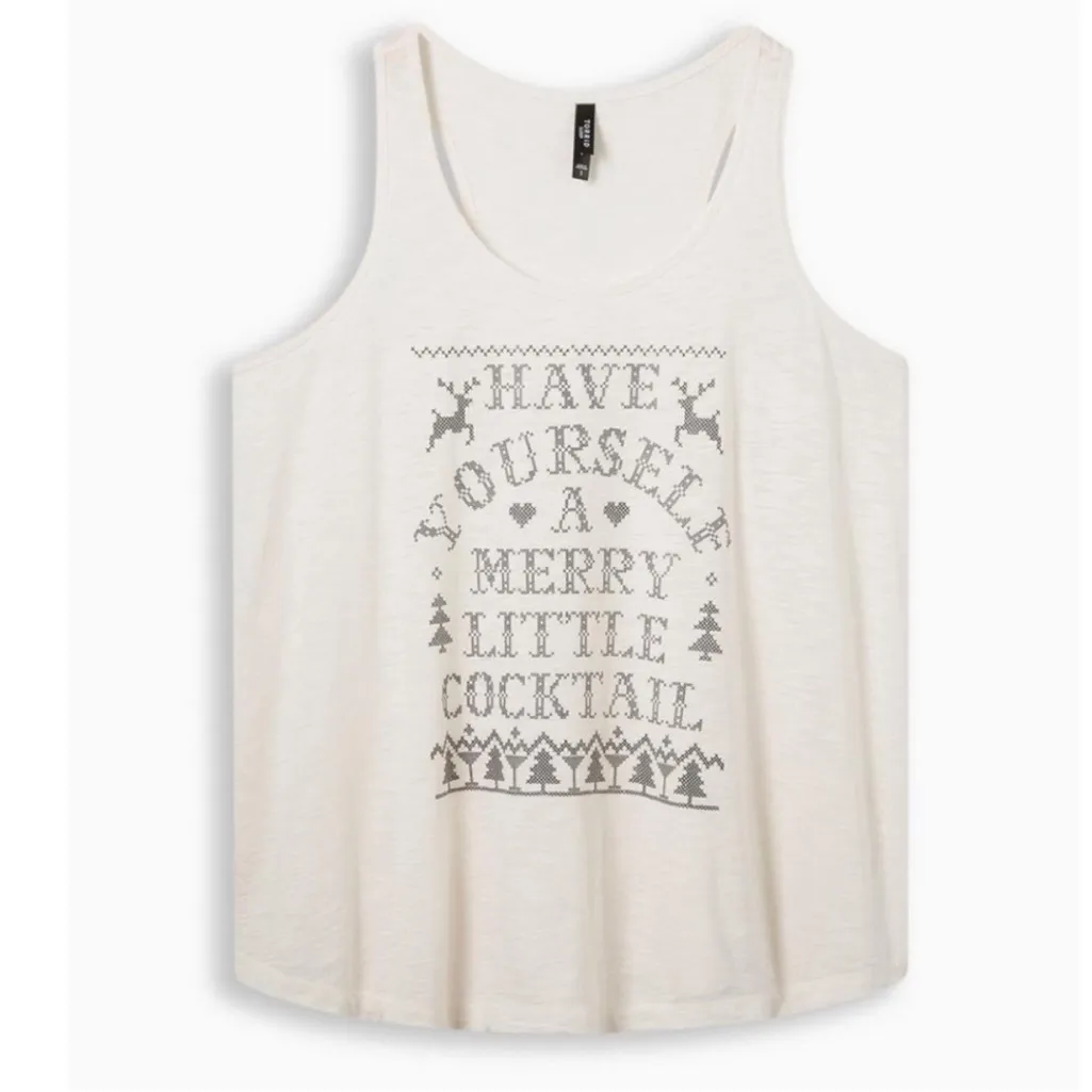 Torrid Slub Cream Christmas 'Merry Cocktail' Graphic Sleep Tank Top - size 1 - Image 11