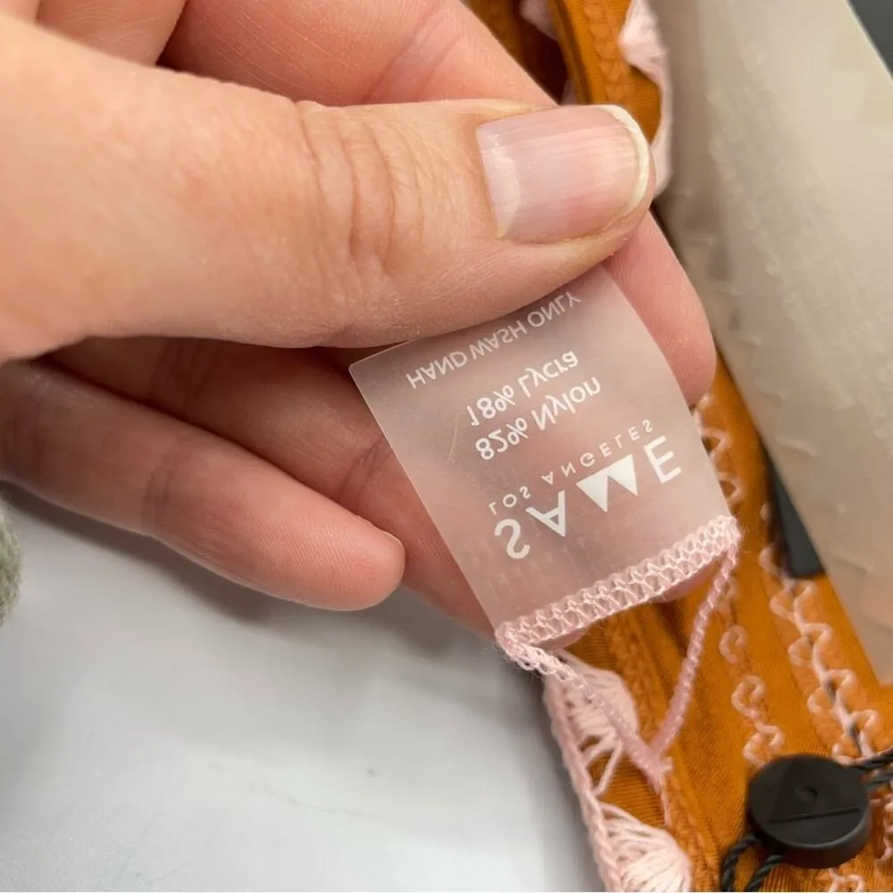 Same Los Angles Embroidered Bikini Top Swimsuit Womens L Boho Brown Triangle Size L - Image 5