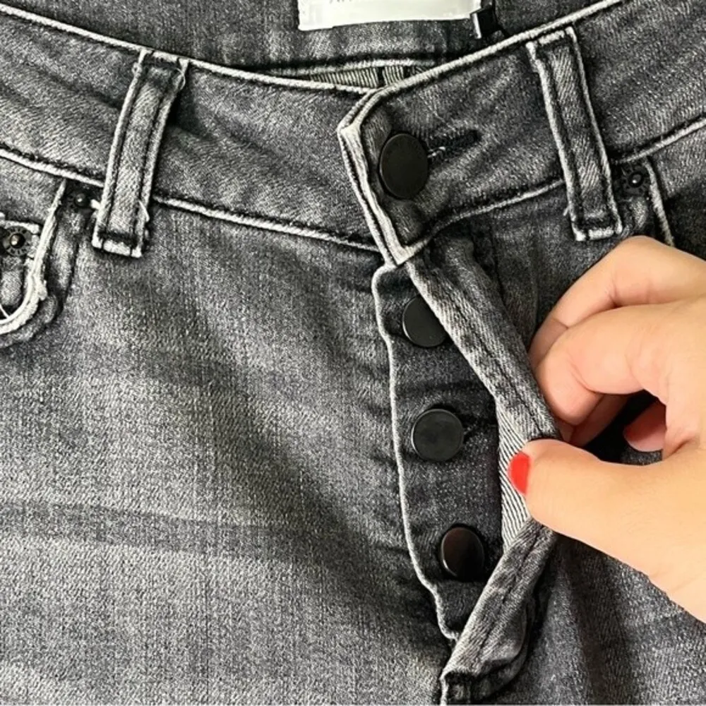 Anine Bing Gray Kara Distressed Skinny Jeans Raw Hem Button Fly Women’s Size 24 - Image 10