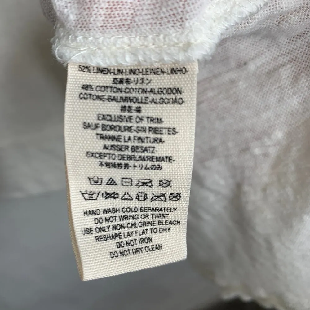 Free People Slouchy Cropped Oversized Linen Blend Cream Tee Shirt Sz Small - Image 8