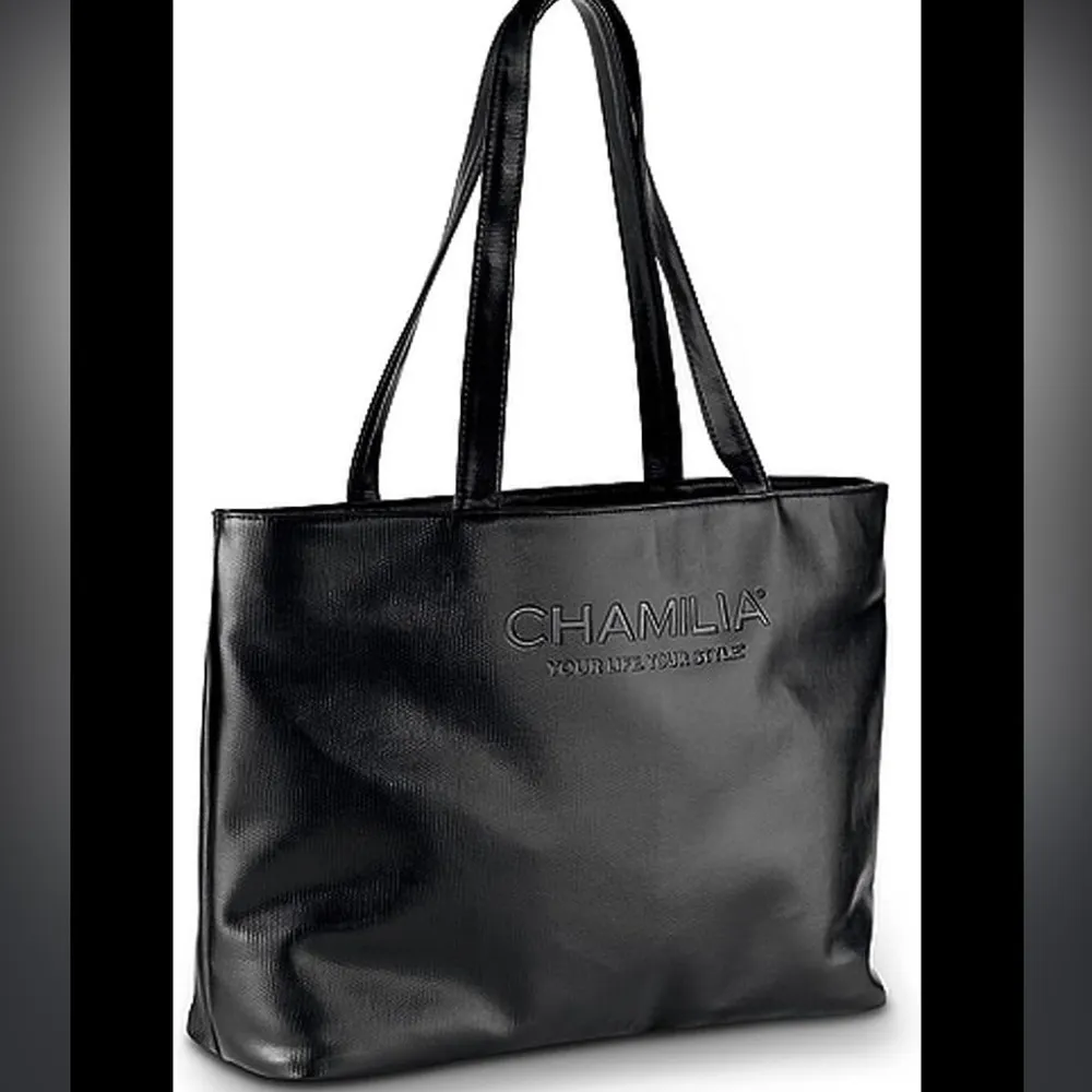 Chamilia Black Faux Synthetic Leather with Lime Green Interior Large Tote Bag - Image 9
