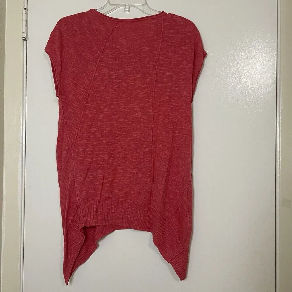 Eileen fisher coral pink linen blend short sleeve knit asymmetric top size small - Image 5