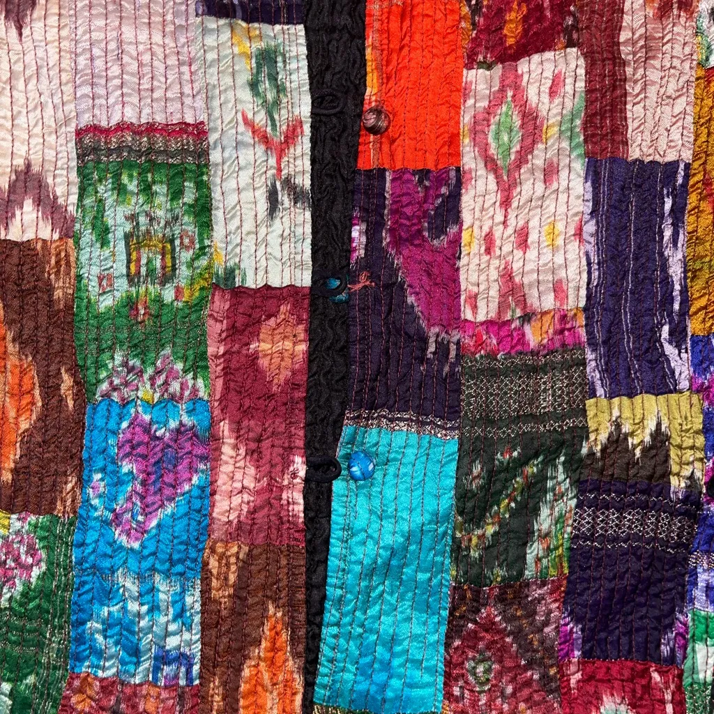 Sam Hiln Classics Colorful Rainbow Quilted Patchwork Silk Jacket Pink - Image 7