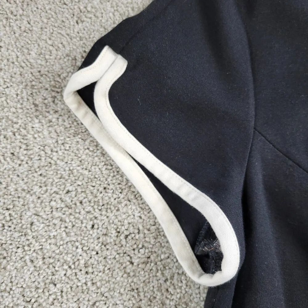 Talbots Womens Sheath Dress 12 Black Short Sleeve White Trim Midi Office Career - Image 4