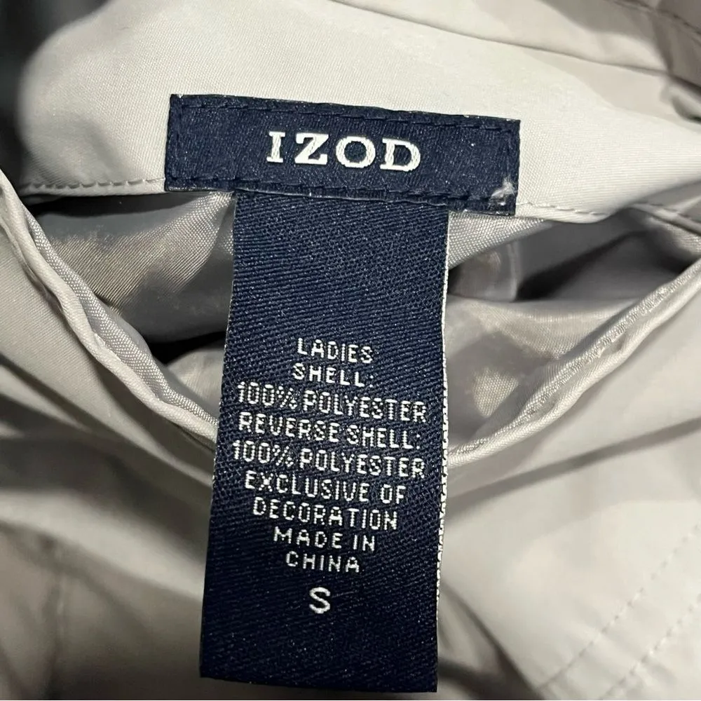 Izod Grey Hooded Reversible Trench Coat Fleece Plaid Coat Size Small - Image 10