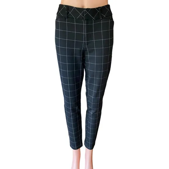 ELLE Ladies Black White Large Check Ankle Cropped Dress Pants ~ Size 10 - Image 5