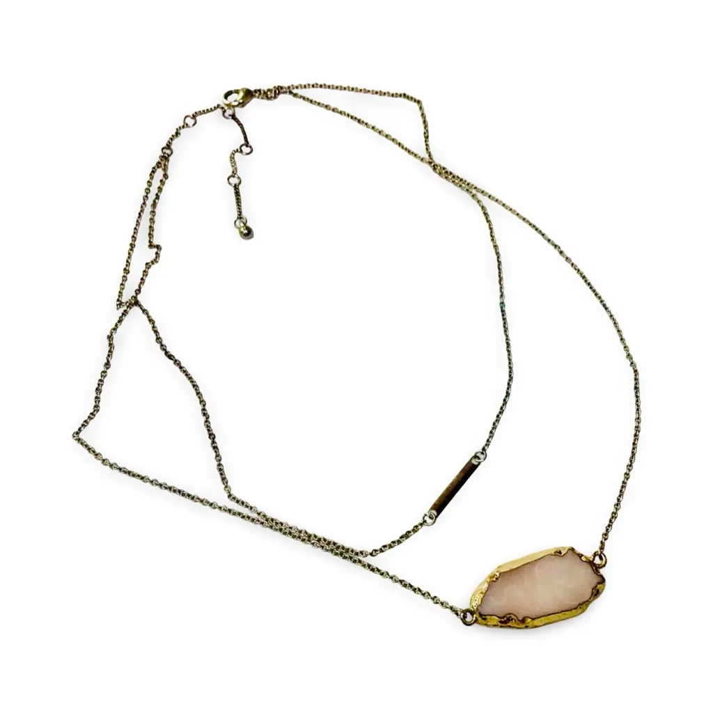 Pink Quartz Gold Tone Double Strand Necklace - Image 2