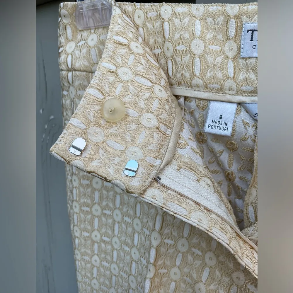 Talbot Collection Gold & Cream Slim Stretch Textured Dress Pants Size 8 Vintage - Image 3